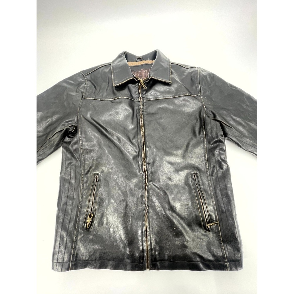 Vintage Whispering‎ Smith Leather Biker Jacket Mens 14/16 Black Quilted Lined - Picture 3 of 14